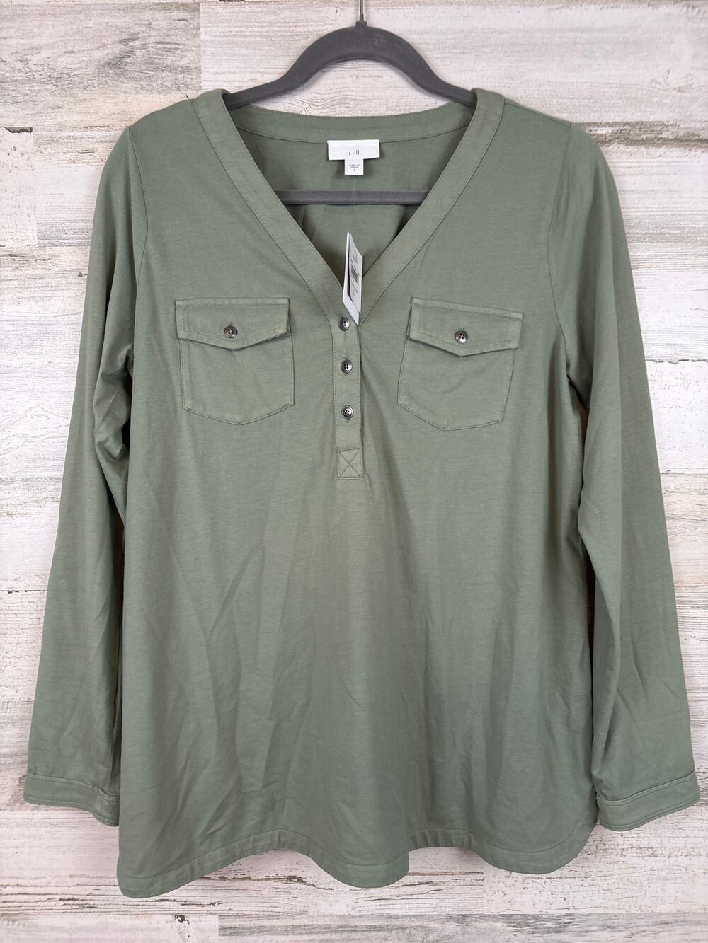 J. Jill Womens S Green Cotton Pocket Tunic Blouse Boho Chic NWT